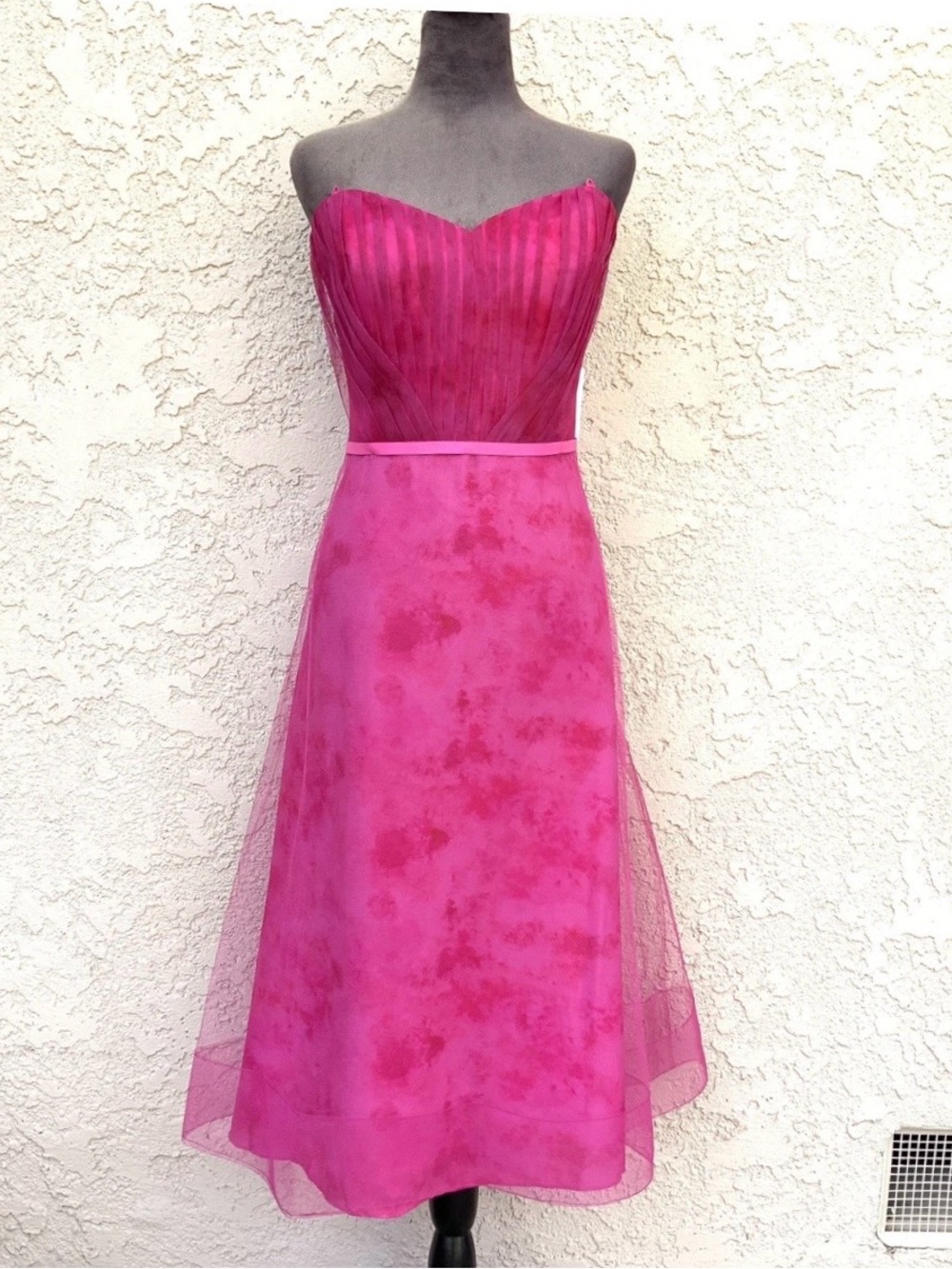 NWT Marchesa Notte Fuchsia Strapless Corset Tulle Midi Dress Size 16 $795